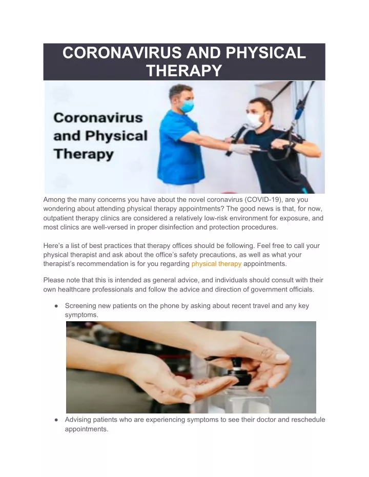 coronavirus and physical therapy