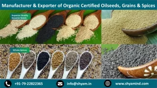 Manufacturer & Exporter of Organic Certified Oilseeds, Grains & Spices