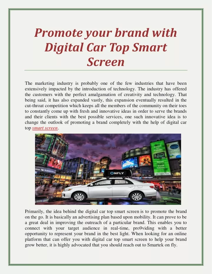 promote your brand with digital car top smart