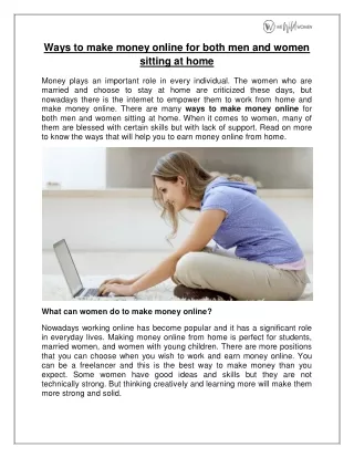Ways to make money online for both men and women sitting at home