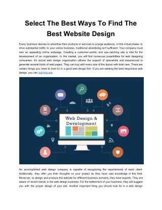 Select The Best Ways To Find The Best Website Design
