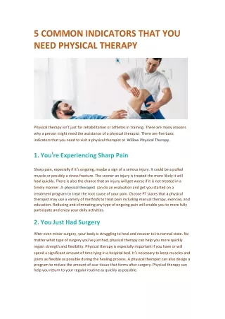 5 COMMON INDICATORS THAT YOU NEED PHYSICAL THERAPY