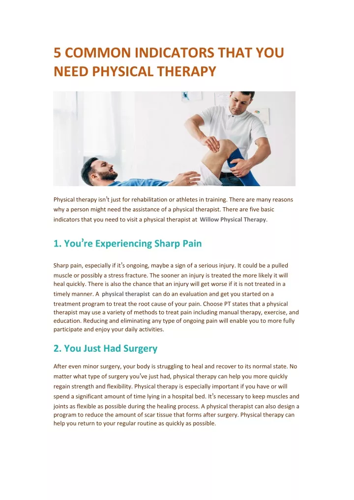 5 common indicators that you need physical therapy