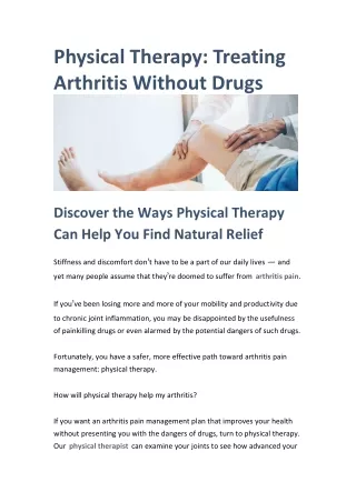 Physical Therapy: Treating Arthritis Without Drugs