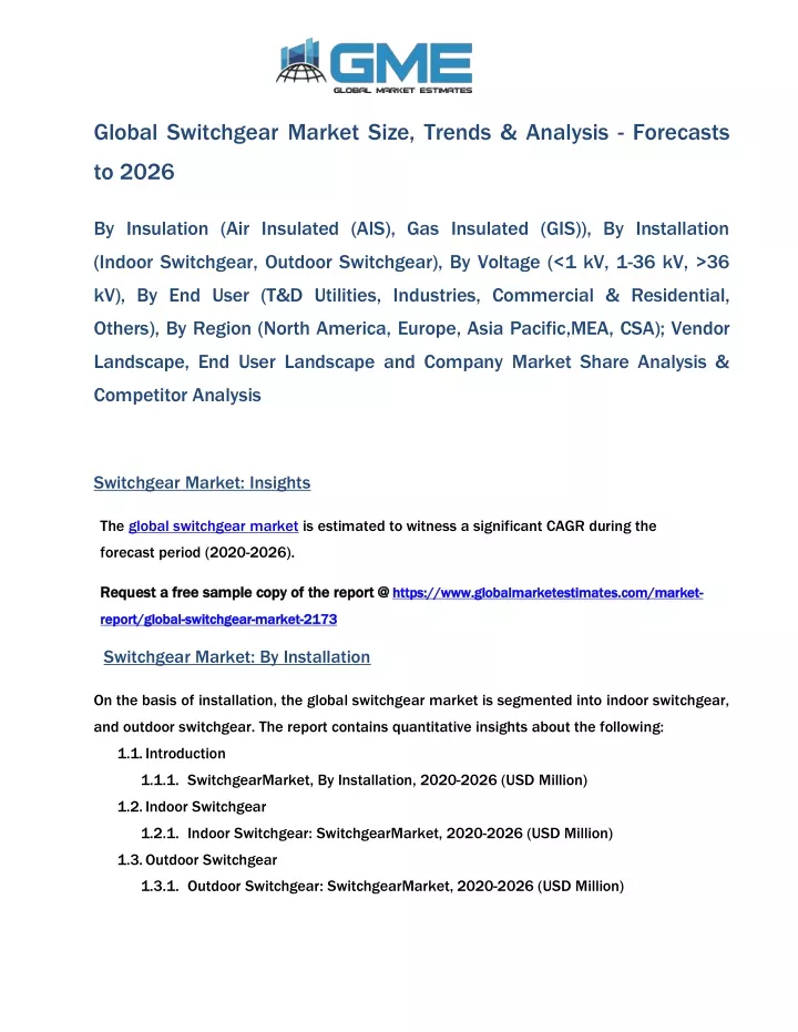 global switchgear market size trends analysis