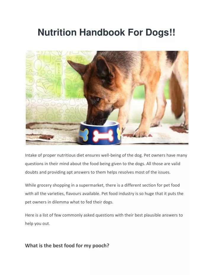 nutrition handbook for dogs