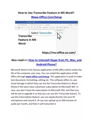 how to use transcribe feature in ms word