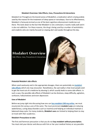 Modalert Overview: Uses, Precautions, Side Effects & Interactions