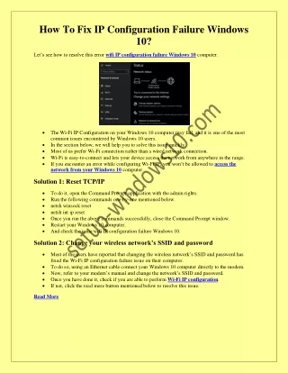 how to fix ip configuration failure windows 10