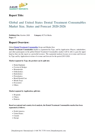 Dental Treatment Consumables Market Size, Status and Forecast 2020-2026