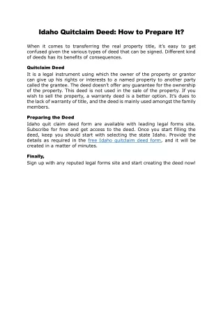 idaho quitclaim deed how to prepare it