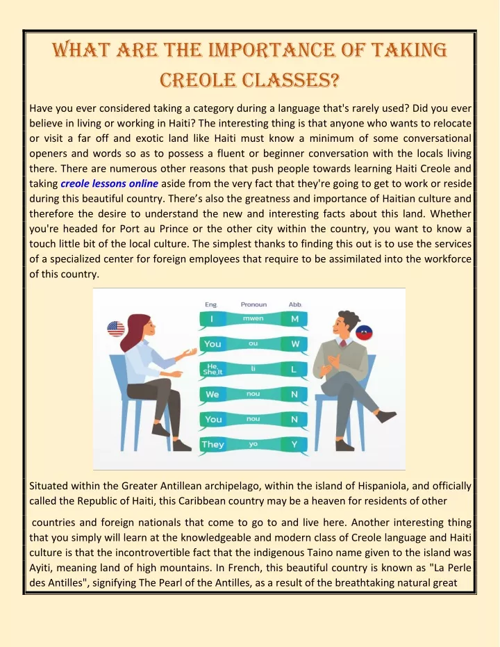 what are the importance of taking creole classes