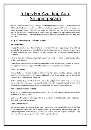 5 tips for avoiding auto shipping scam