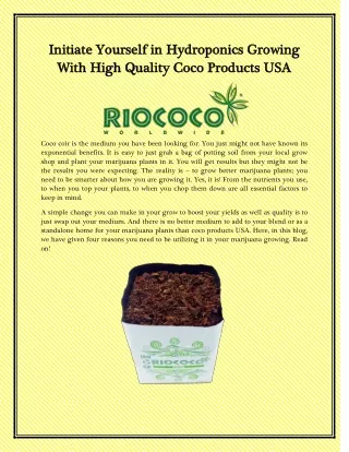 Initiate Yourself In Hydroponics Growing With High Quality Coco Products USA