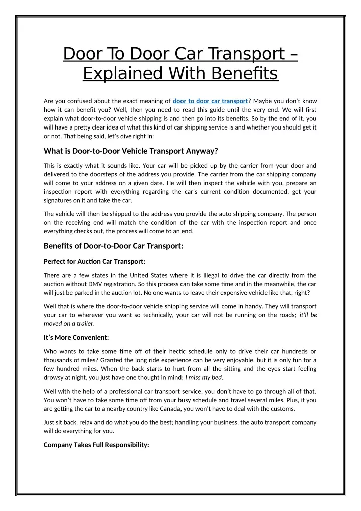 door to door car transport explained with benefits