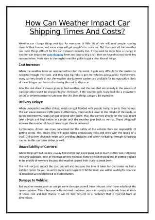 how can weather impact car shipping times