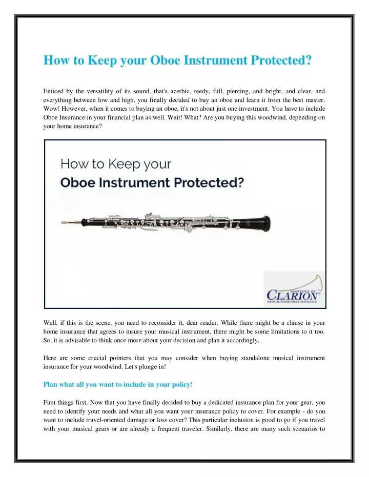 how to keep your oboe instrument protected