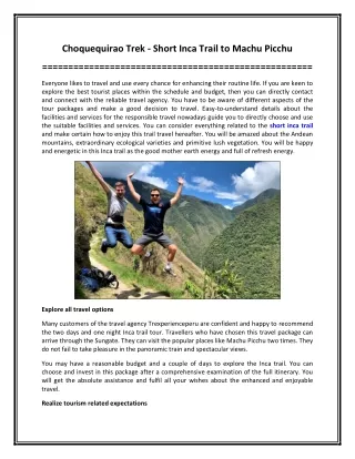 Choquequirao Trek - Short Inca Trail to Machu Picchu