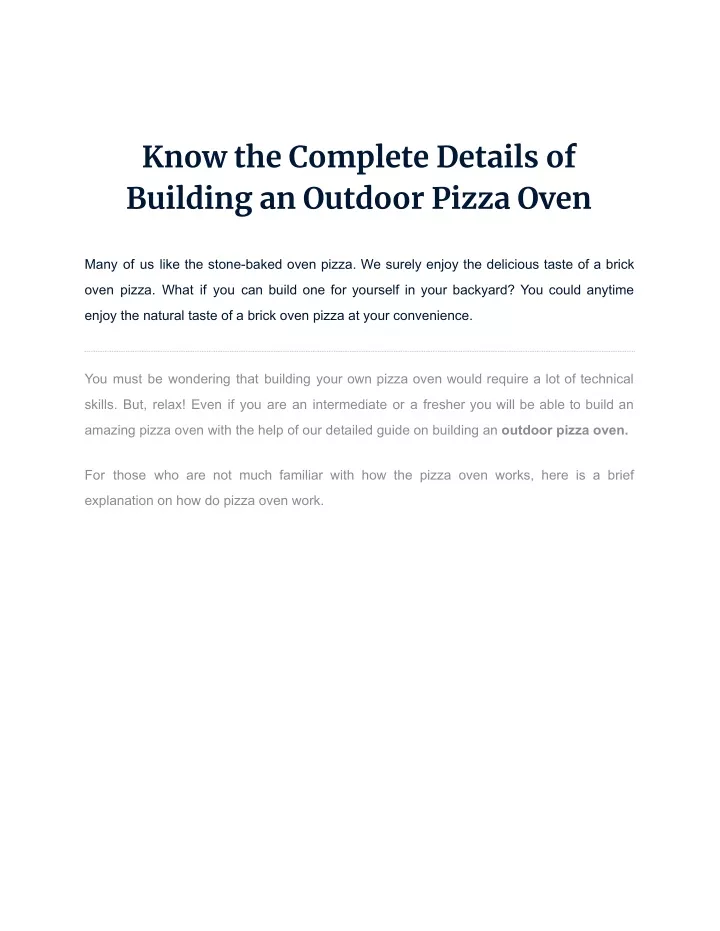 know the complete details of building an outdoor