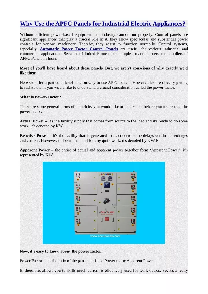 why use the apfc panels for industrial electric