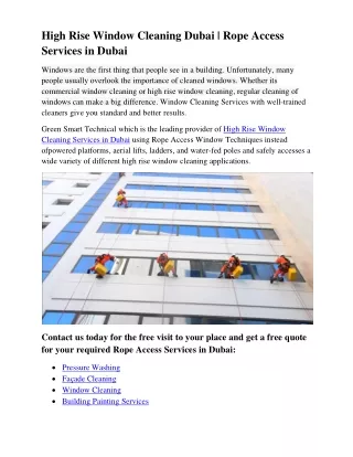 High Rise Rope Access Window Cleaning Service in Dubai