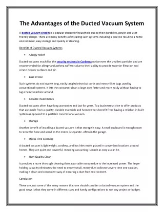 the advantages of the ducted vacuum system