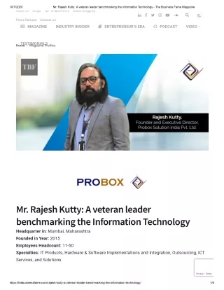 Mr. Rajesh Kutty: A veteran leader benchmarking the Information Technology