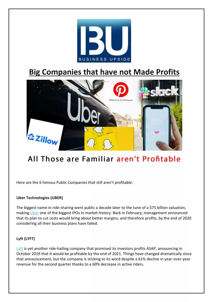 big companies that have not made profits