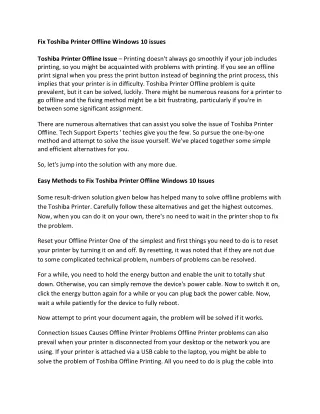 fix toshiba printer offline windows 10 issues