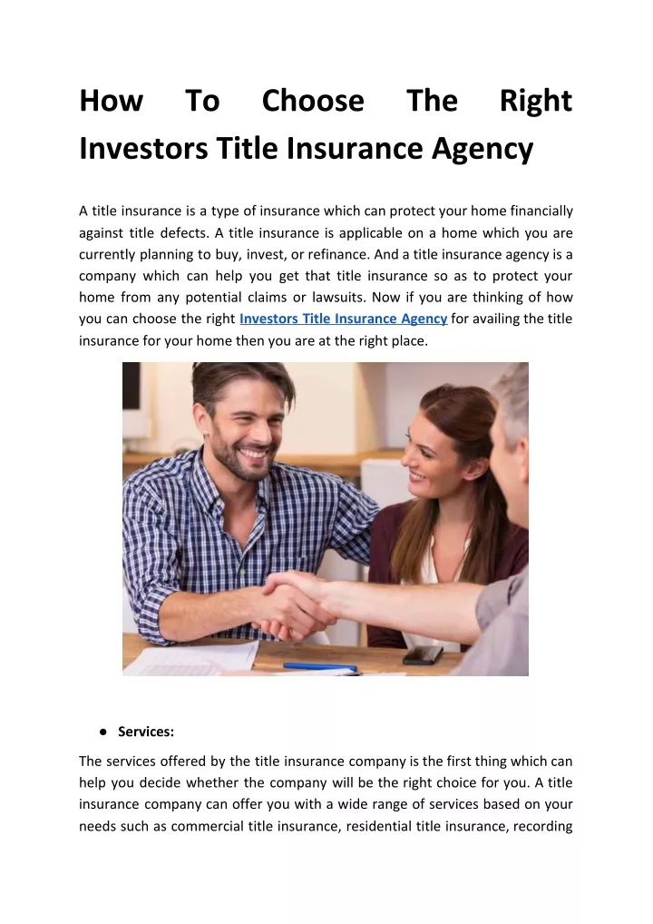 how investors title insurance agency