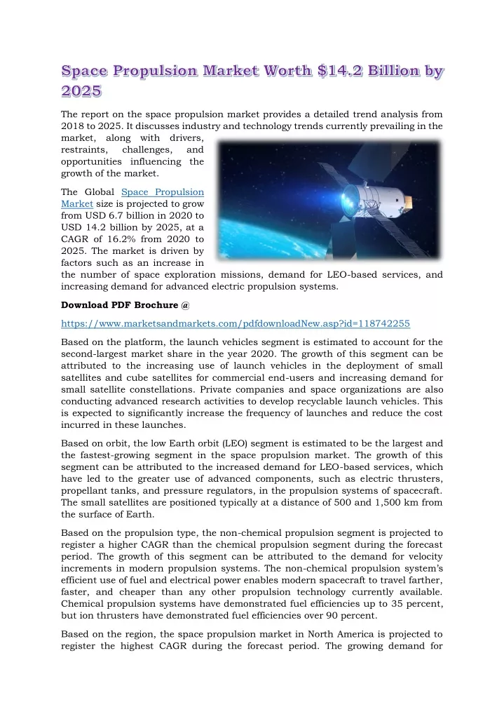 the report on the space propulsion market
