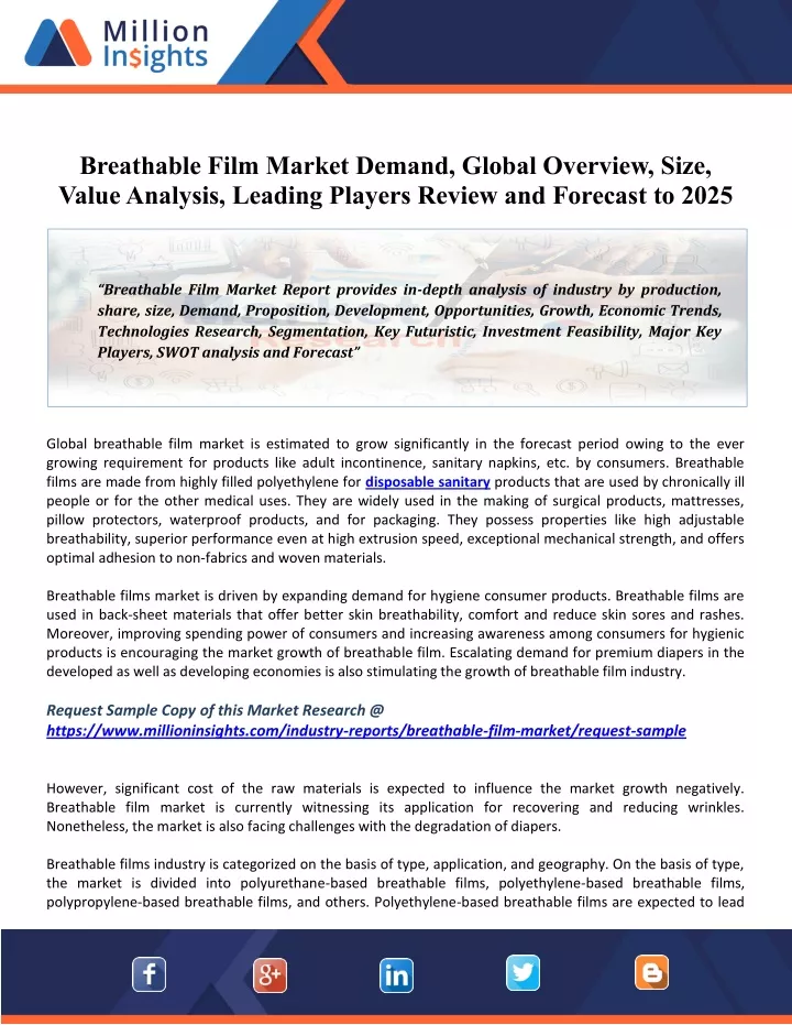 breathable film market demand global overview