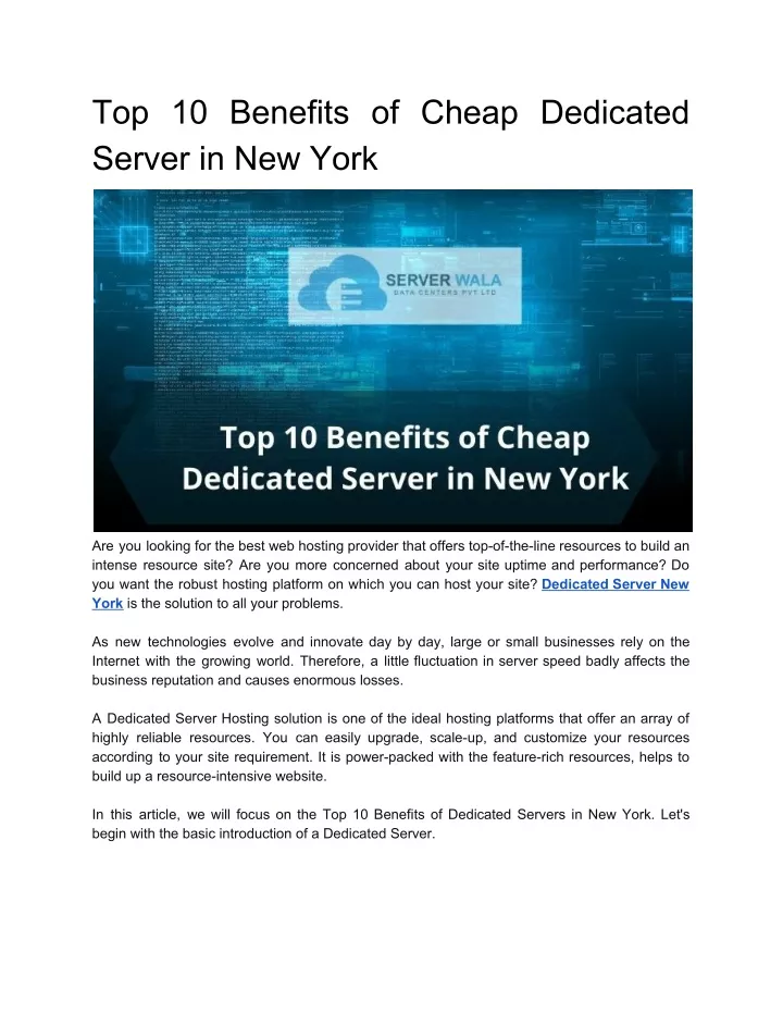 top 10 benefits of cheap dedicated server