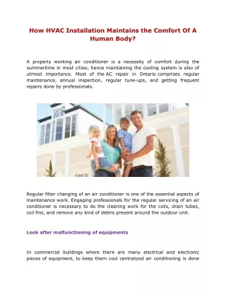 How HVAC Installation Maintains the Comfort Of A Human Body?