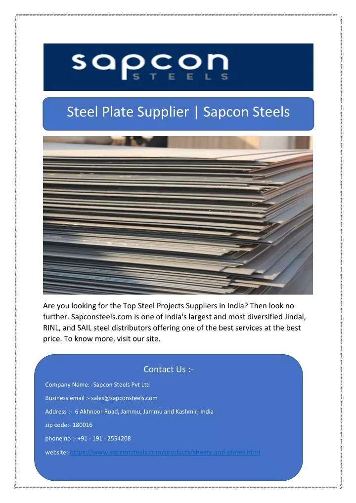 steel plate supplier sapcon steels