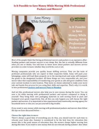 is it possible to save money while moving with