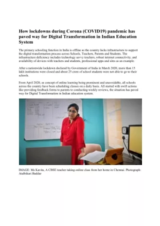 How lockdowns during Corona (COVID19) pandemic has paved way for Digital Transformation in Indian Education System