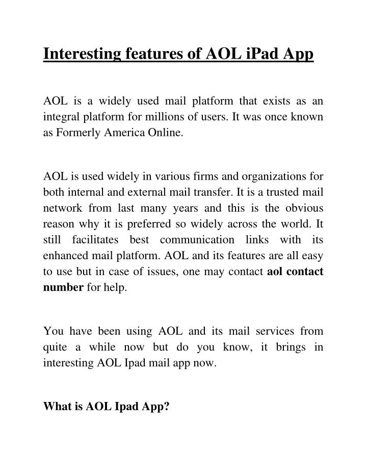 interesting features of aol ipad app