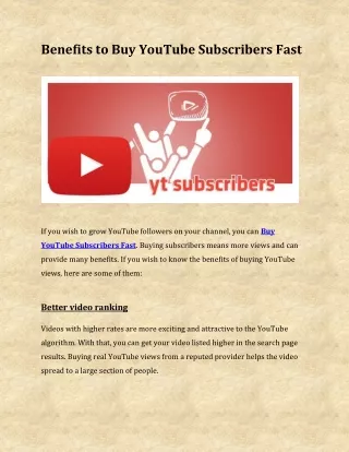 Benefits to Buy YouTube Subscribers Fast