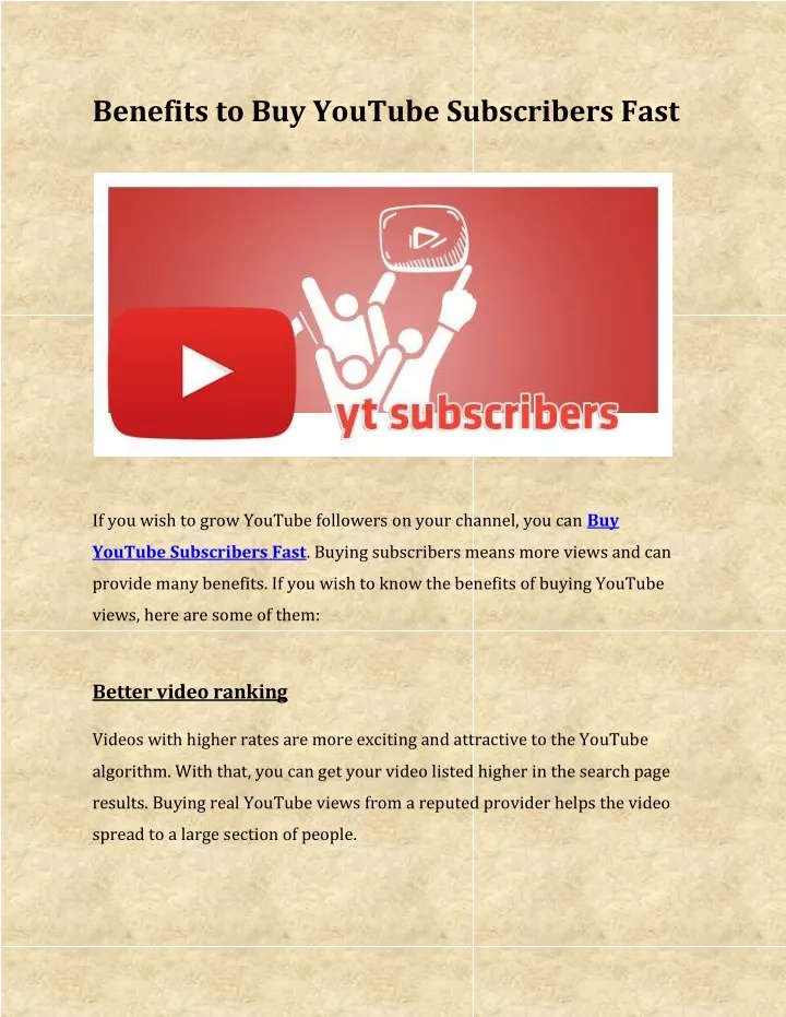 benefits to buy youtube subscribers fast