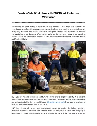 Create a Safe Workplace with DNC Direct Protective Workwear