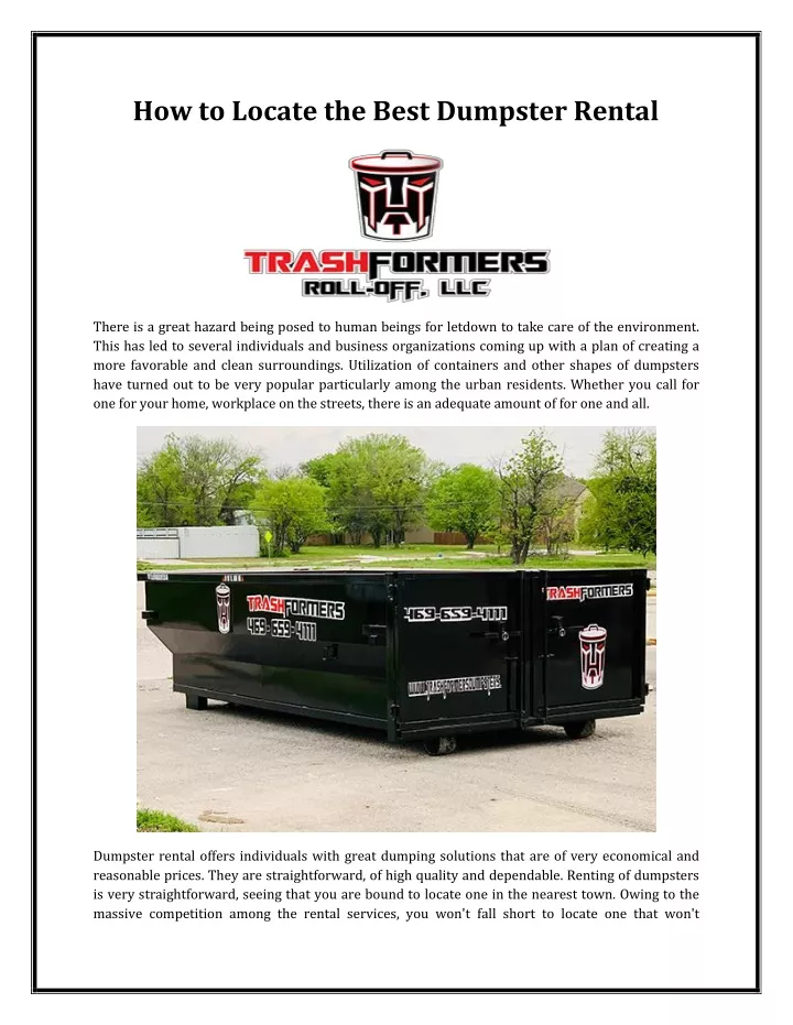 how to locate the best dumpster rental