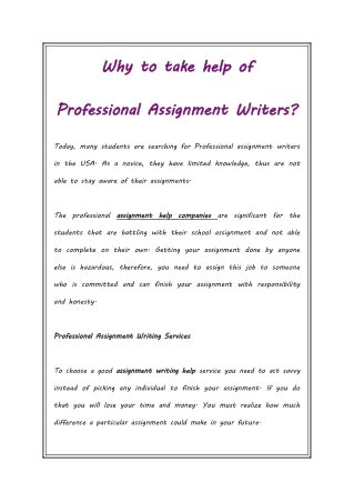 Why to take help of Professional Assignment Writers