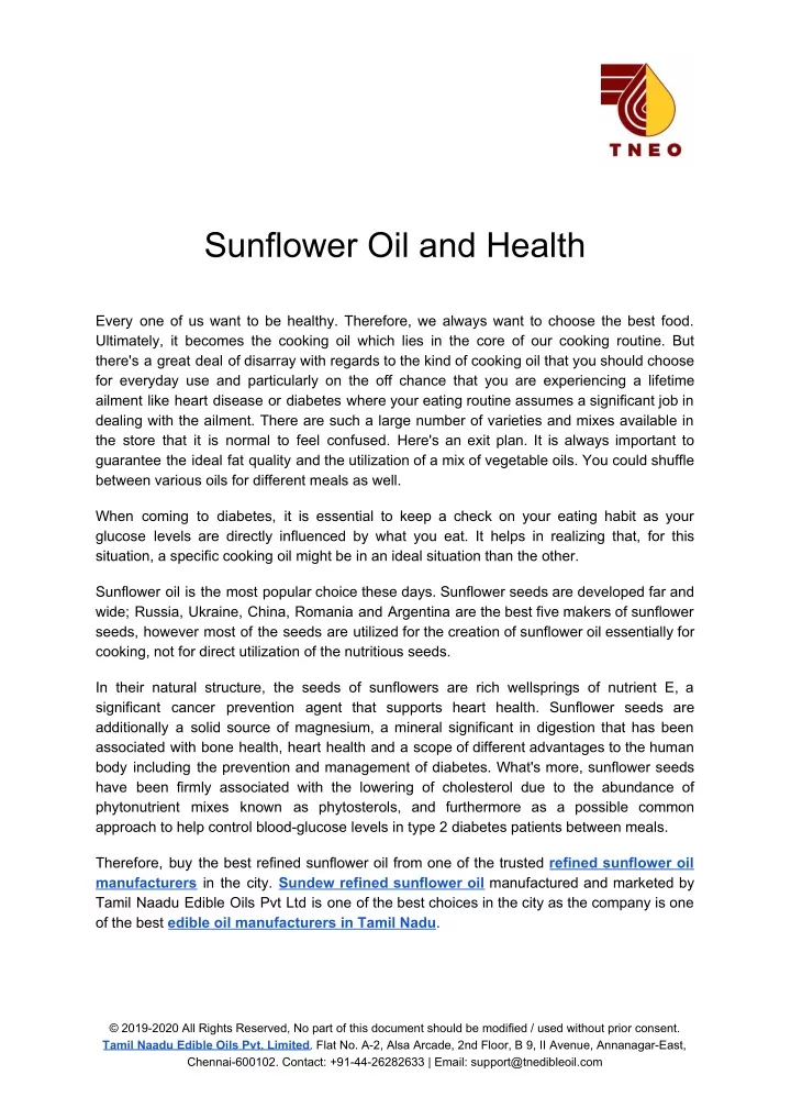 sunflower oil and health