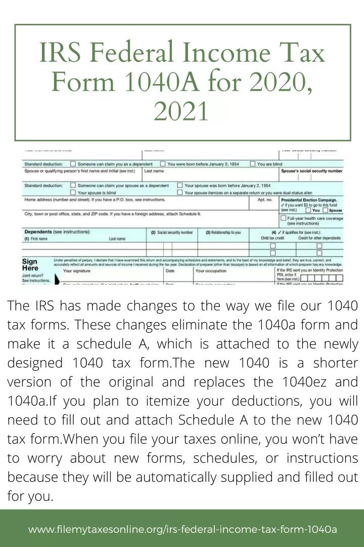 irs federal income tax form 1040a for 2020 2021