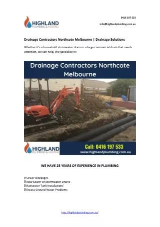 Drainage Contractors Northcote Melbourne | Drainage Solutions