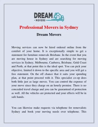 Professional Movers in Sydney | Dream Movers