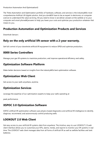 production automation and optimization