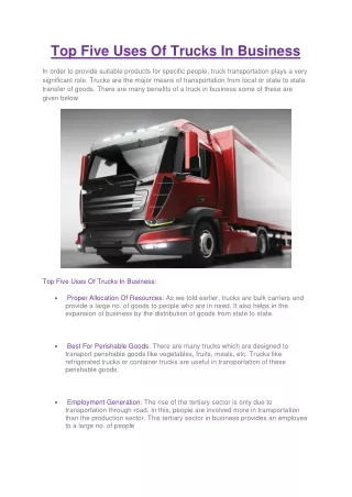 Top Five Uses Of Trucks In Business