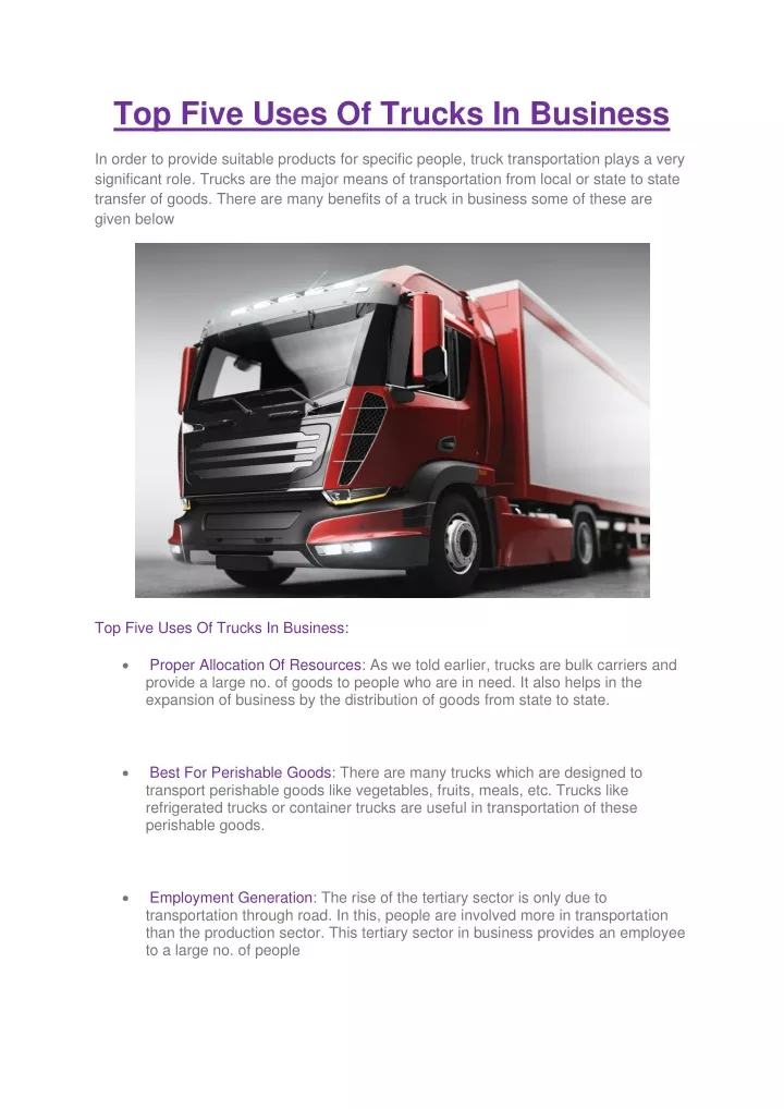 top five uses of trucks in business